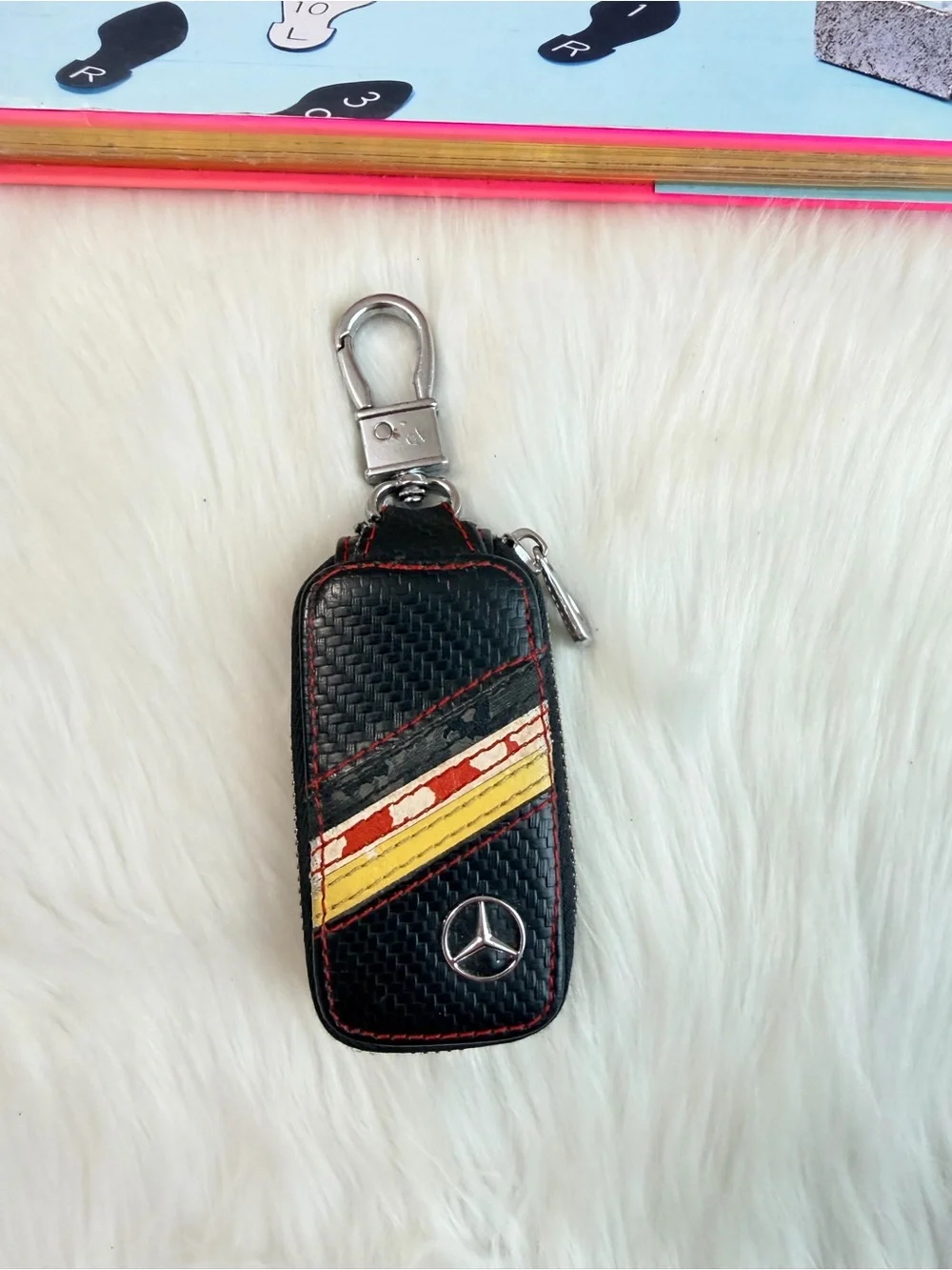 Mercedes-Benz Black Leather Key Holder with Red and Yellow Stripe